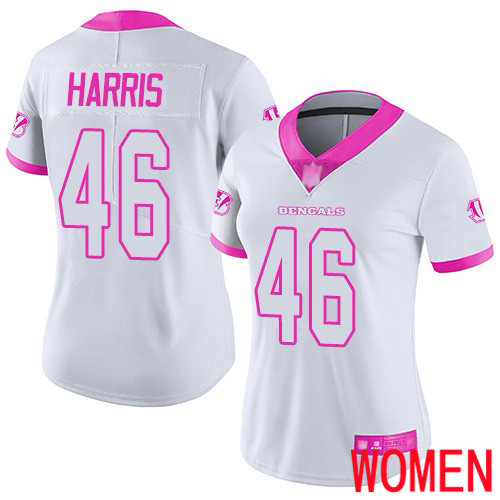Cincinnati Bengals Limited White Pink Women Clark Harris Jersey NFL Footballl #46 Rush Fashion